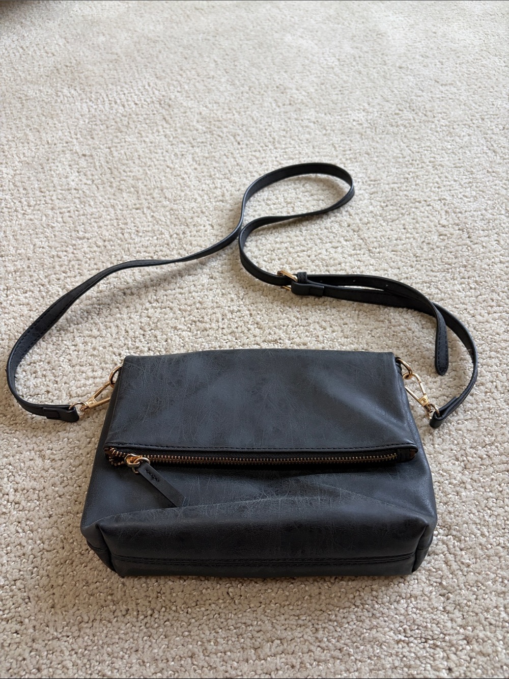 Black Crossbody Shoulder Bag with snap side pocket